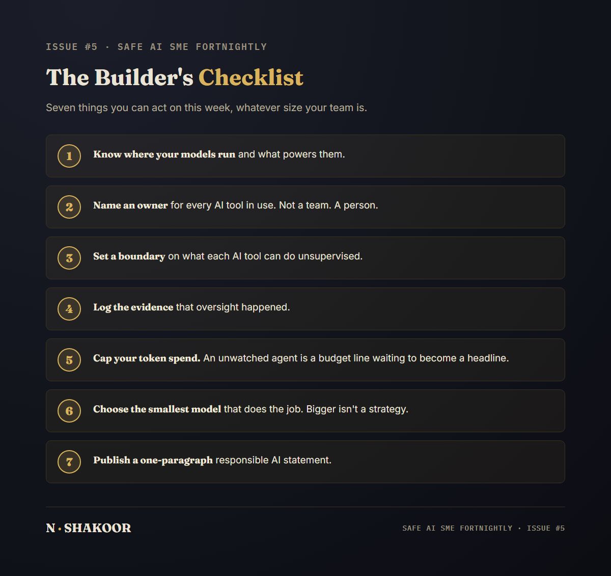 The Builder's Checklist: seven actions for governing AI use this week